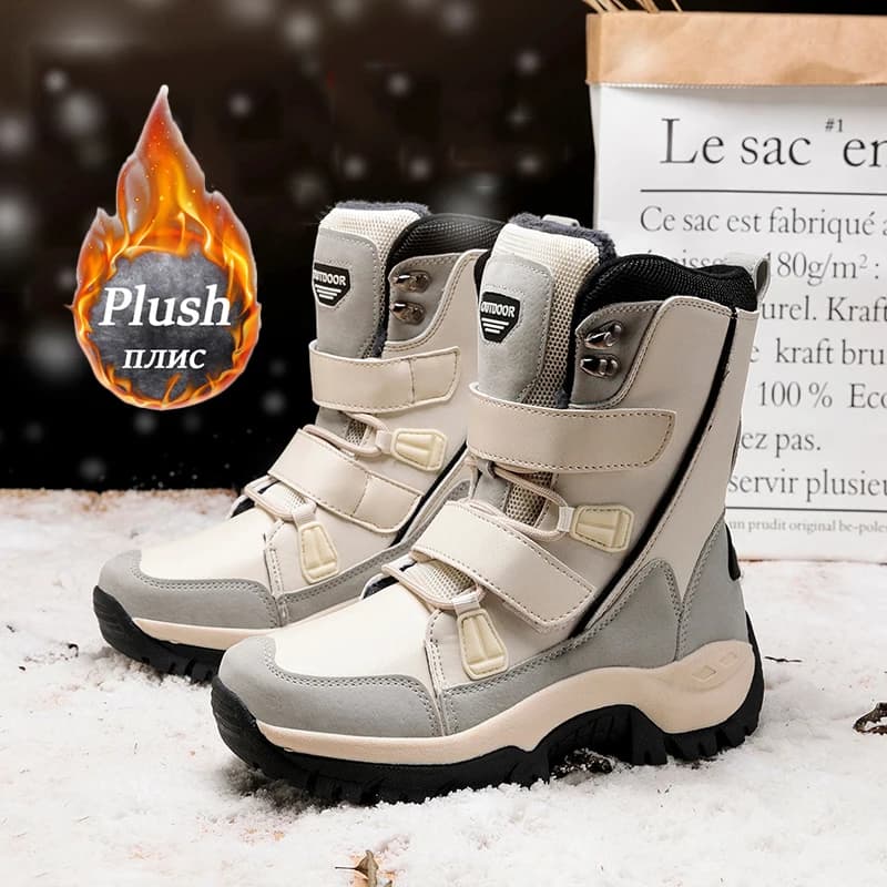 Stivali da neve da donna Stivali alti in peluche caldi moda invernale Stivali da trekking da donna stringati resistenti all'usura impermeabili antiscivolo