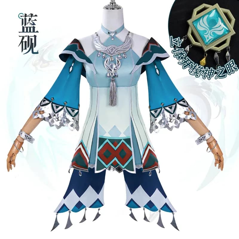 Genshin Impact Lan Yan Cosplay Costume Wig Dress Headwear Earrings Prop Liyue Spring Woven Jade Halloween Party Lanyan