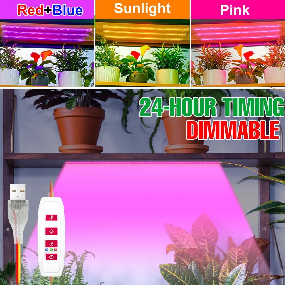 5V Complete Spectrum LED Lamp for Plant Growing, USB Luminous Bar for Interior, Dimmable Lamp for Semina, Grass Plants, Flowers and Cactus