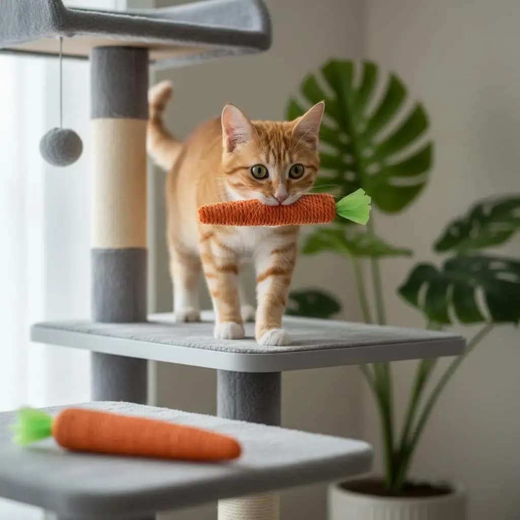 Set di Giocattoli per Gatti a Forma di Carota, Interattivi per Gioco Autonomo, Bacchetta Teaser per Gatti, Bastoncino Anti-Morso per la Dentizione, Tiragraffi per Gatti, Divertenti Giocattoli per Animali Domestici