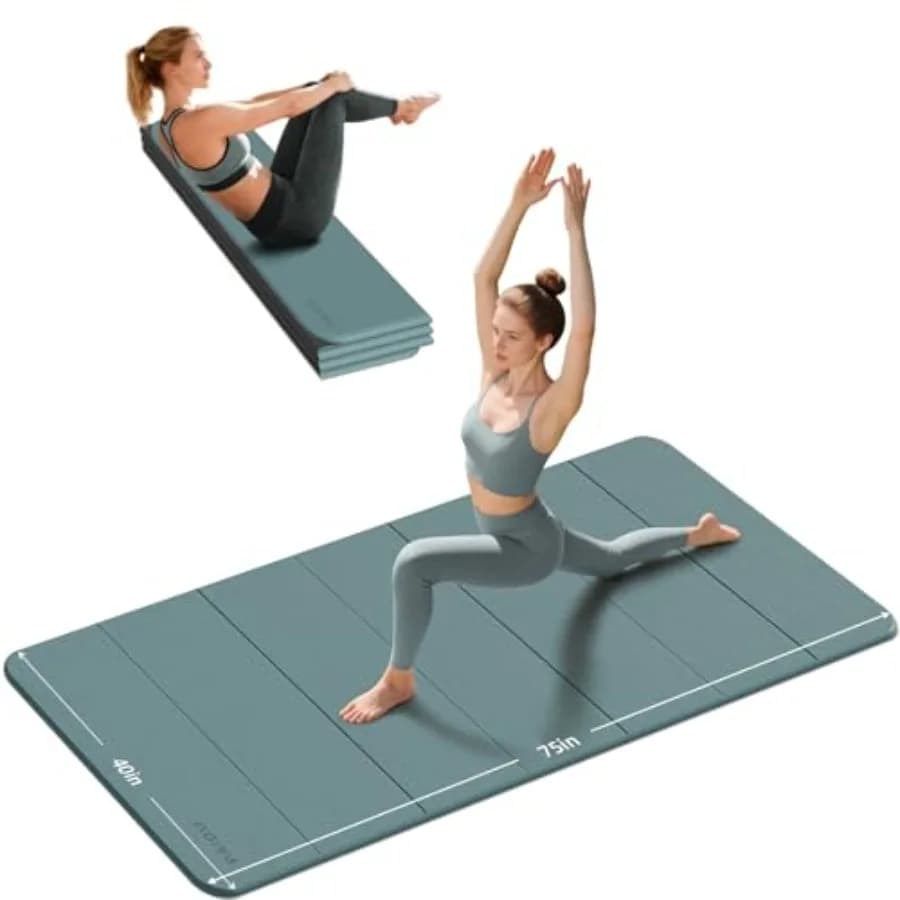 Tappetino Yoga Pieghevole Spesso 10MM in TPE, Design Antiscivolo, Piegatura Rapida, Facile da Riporre, 75x40 Extra Lungo/Largo per Yoga Indoor, Pilates