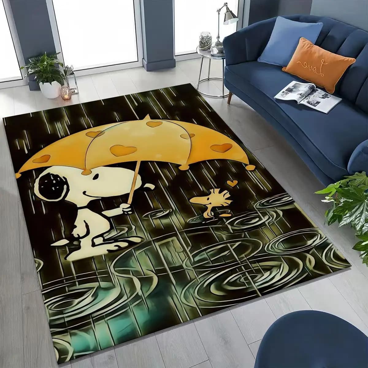 3D carino Snoopy Dog Arachidi Art Cartoon Art Tappeto per camera da letto Soggiorno Divano Home Zerbino Decor, Tappetino antiscivolo per bambini di grandi dimensioni