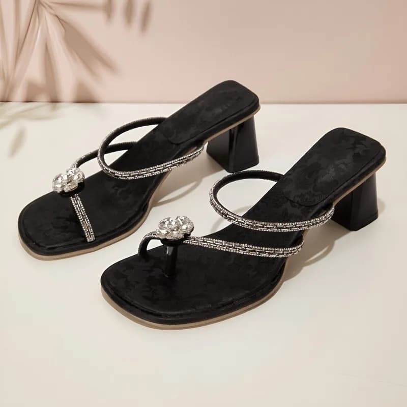 Sandali Estivi da Donna 2026 alla Moda, Scarpe Eleganti e Comode con Tacco Grosso e Punta Aperta in Cristallo, Ciabatte da Spiaggia Infradito