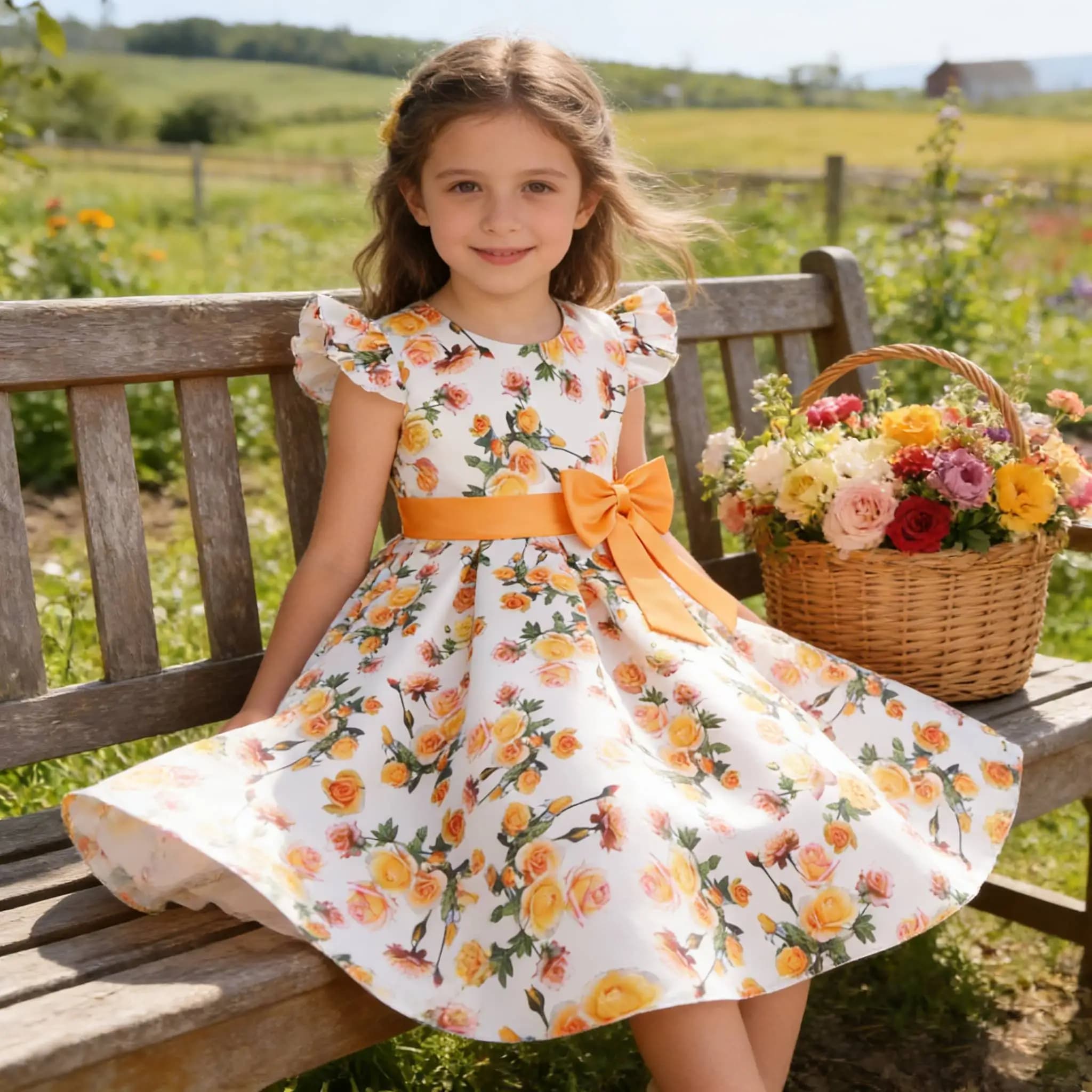 Elegant Princess Dress For Girl Flying Sleeve Wedding Costume Floral Flowers Dresses Party Performance Carnival Vestidos 4-10Y