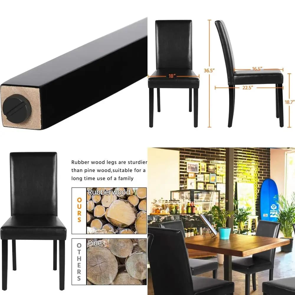 Set di 8 Sedie da Pranzo Imbottite con Schienale Alto e Gambe in Legno di Gomma, Ideali per Cucina o Ristorante, Nere