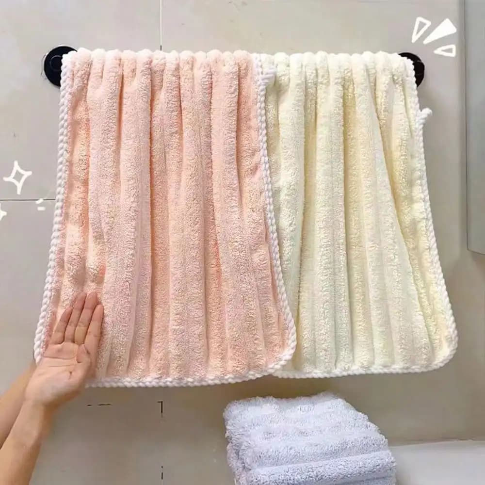 Set di 2 Asciugamani per Capelli in Morbido Pile Corallo con Bordo Intrecciato, Asciugatura Rapida e Assorbenti per Bagno e Viaggio