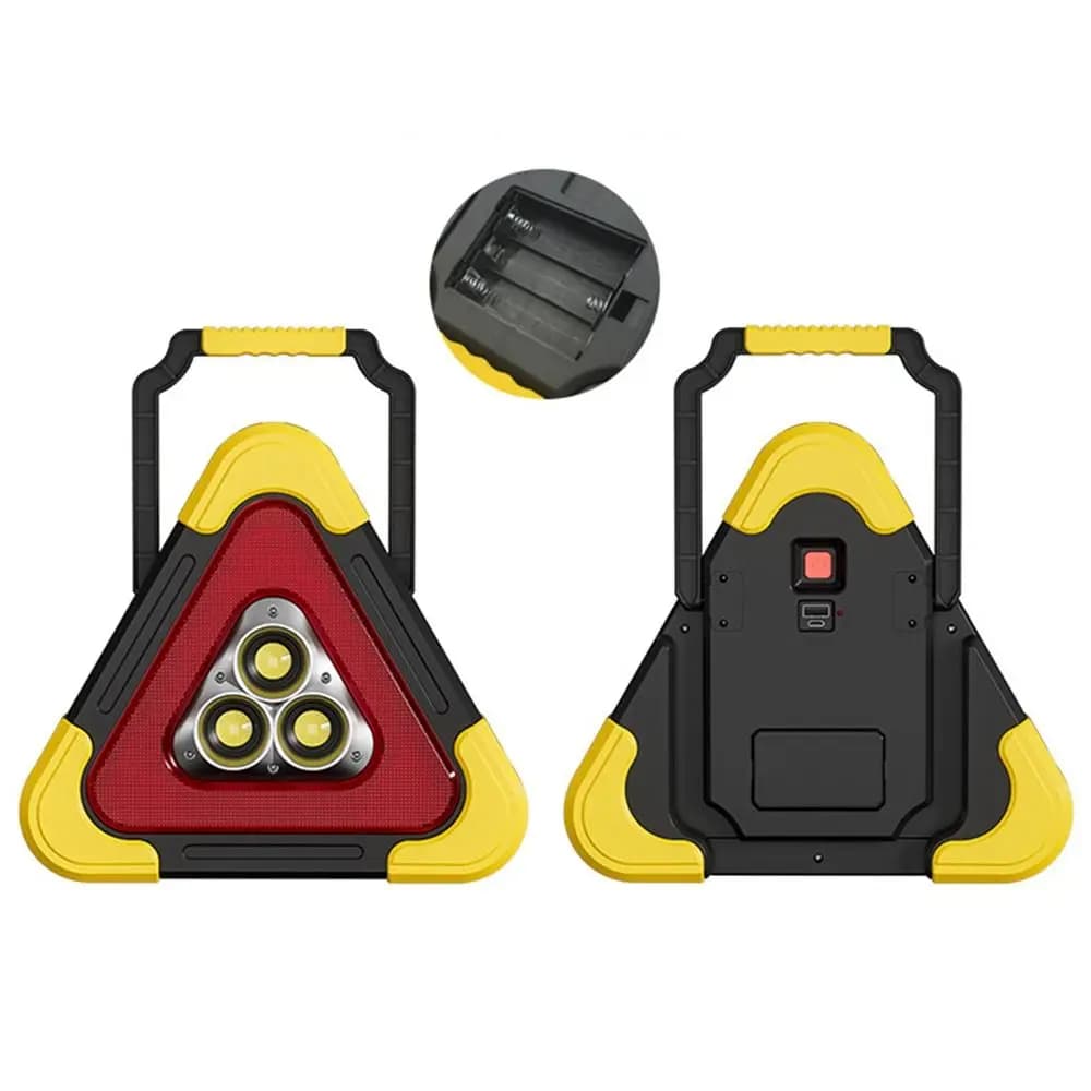 2-IN-1 Roadside Warning Light 4 Modes Solar Triangle Warning Sign with Handle Wear-resistant LED Work Light Garden