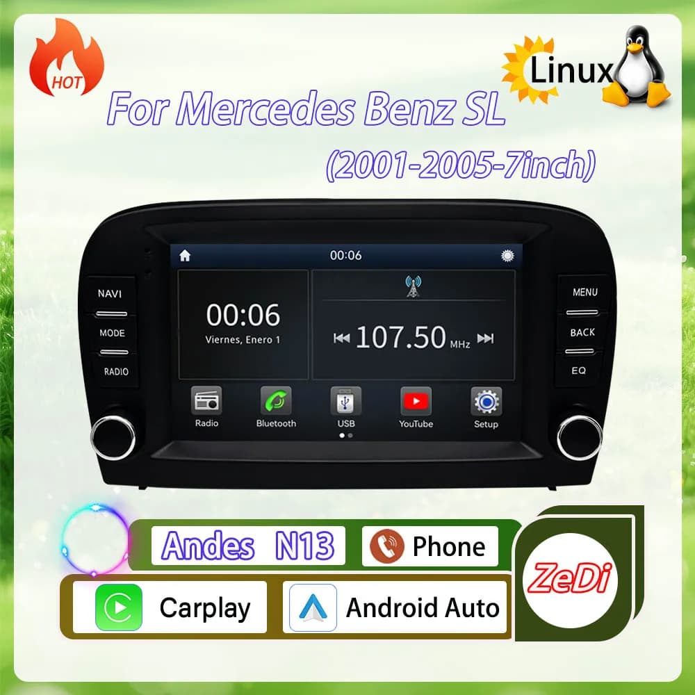 Per Mercedes Benz SL (2001-2005) Sistema Linux CarPlay Wireless per Auto, Nuovo Modello 2026, Navigazione, Video, Lettore