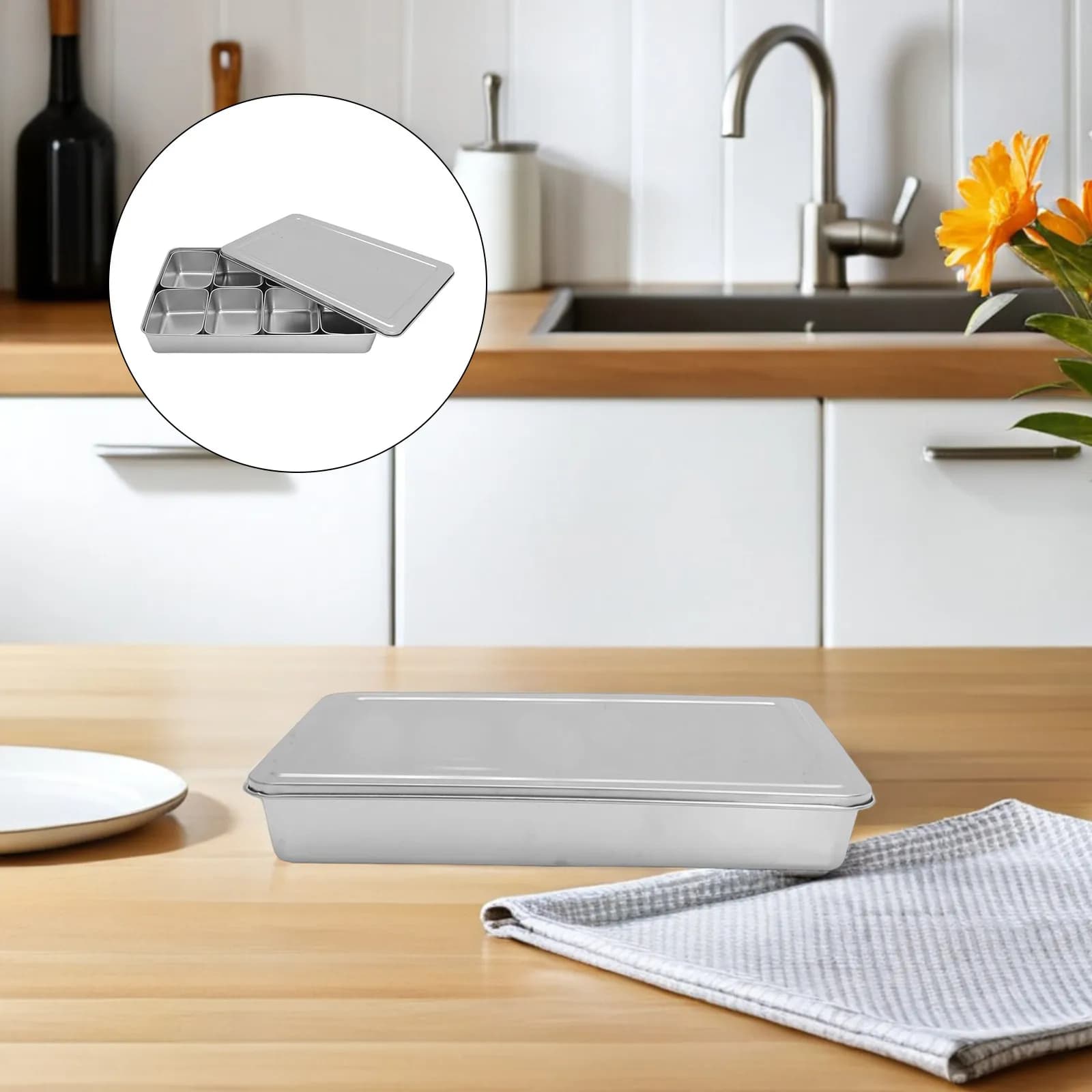 Organizzatore per Barattoli di Spezie in Acciaio Inox, 8 Scomparti, Contenitore Ermetico per Condimenti da Cucina