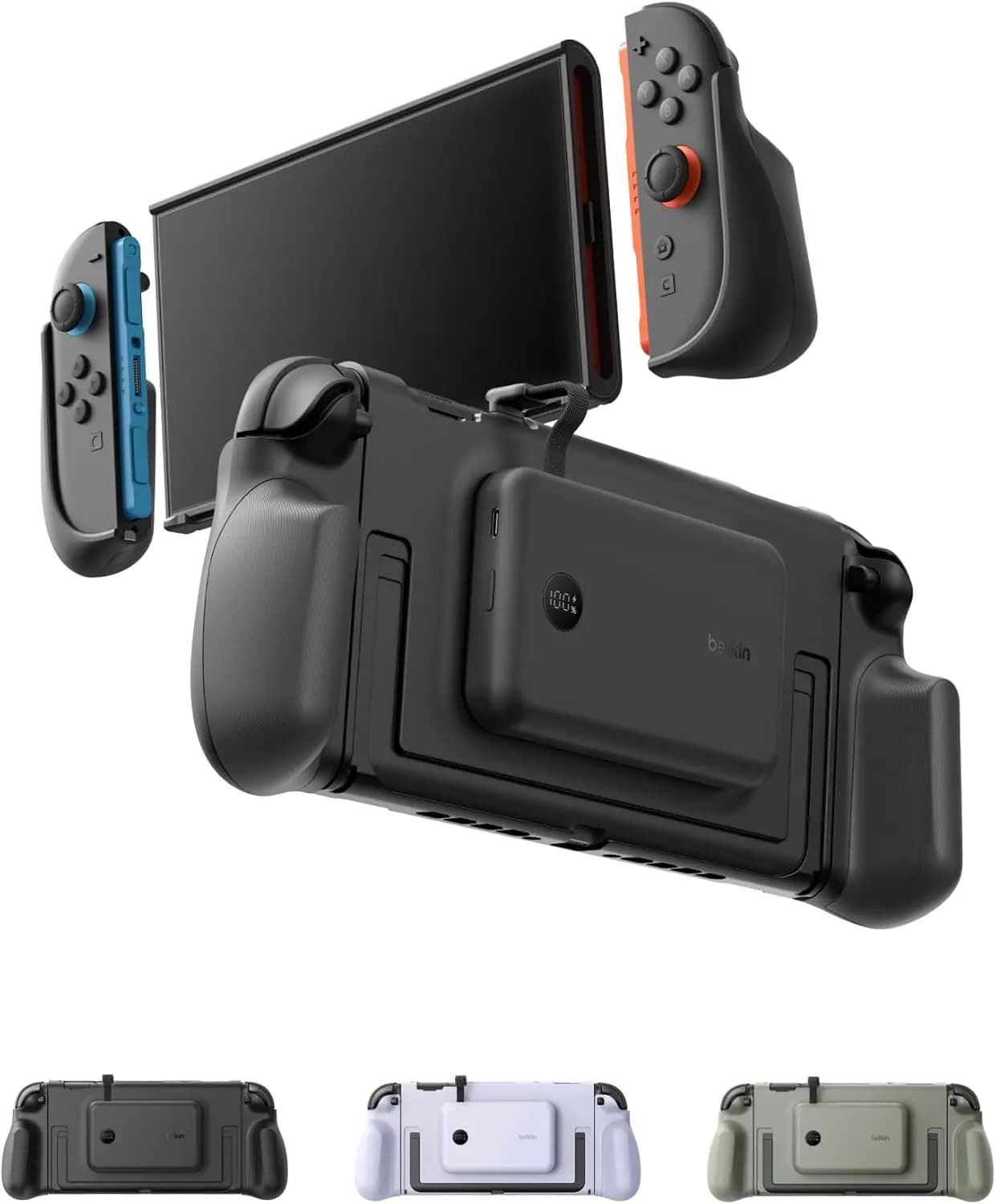 Switch 2 Case Grip, 10000mAh Magnetically Attachable Power Bank with Digital Display, Dockable, Kickstand for Nintendo Switch 2