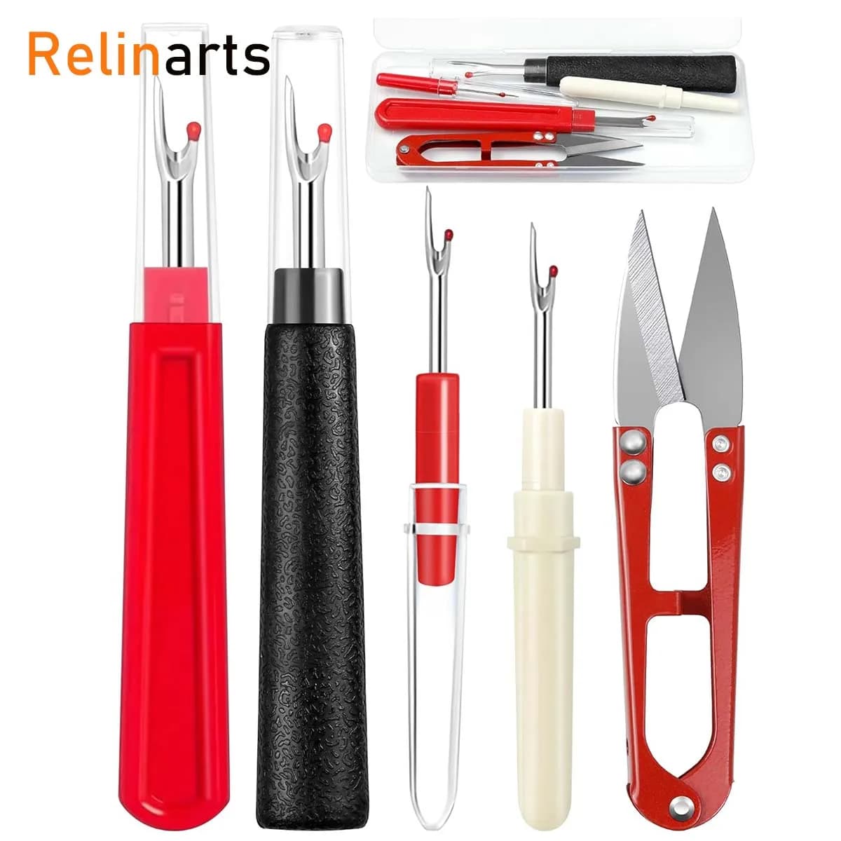 5Pcs Seam Ripper Kit with Thread Snips, Multi Size Stitch Unpicker Thread Cutter Sewing Embroidery Repair Tools Set