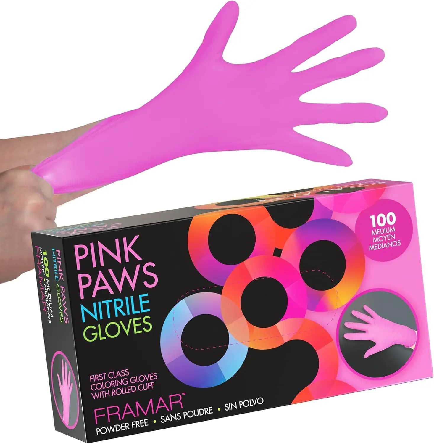 Guanti in Nitrile Rosa Taglia Media – Senza Lattice, Senza Polvere, 9 Pollici, Confezione da 100 per Tintura Capelli, Pulizie, Tatuaggi, Preparazione Alimenti