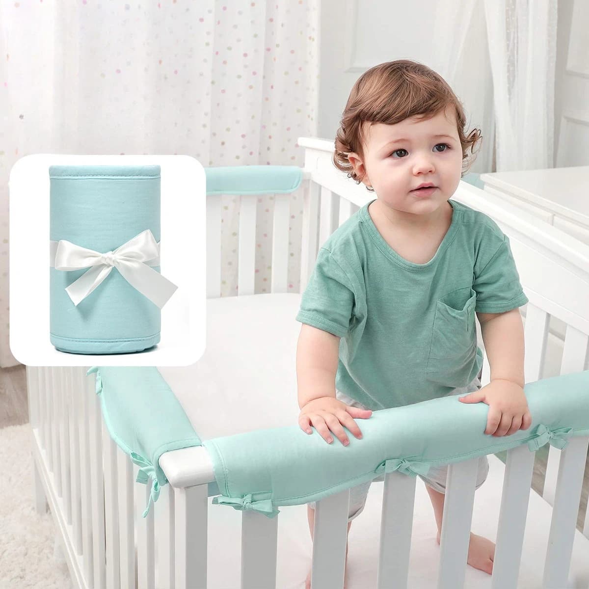 3PCs Cotton Baby Bed Bumpers Standard Size Newborn Crib Wrapped Rail Cover Protector Set Soft Thicken Crib Rail Guard Bumpers