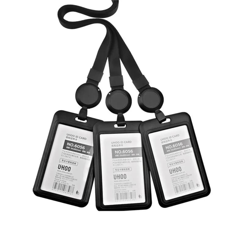 Porta carte di credito retrattile porta carte di credito nero porta carte d'identità verticale porta Badge con cordino collo porta targhette rimovibile Organizer da scrivania