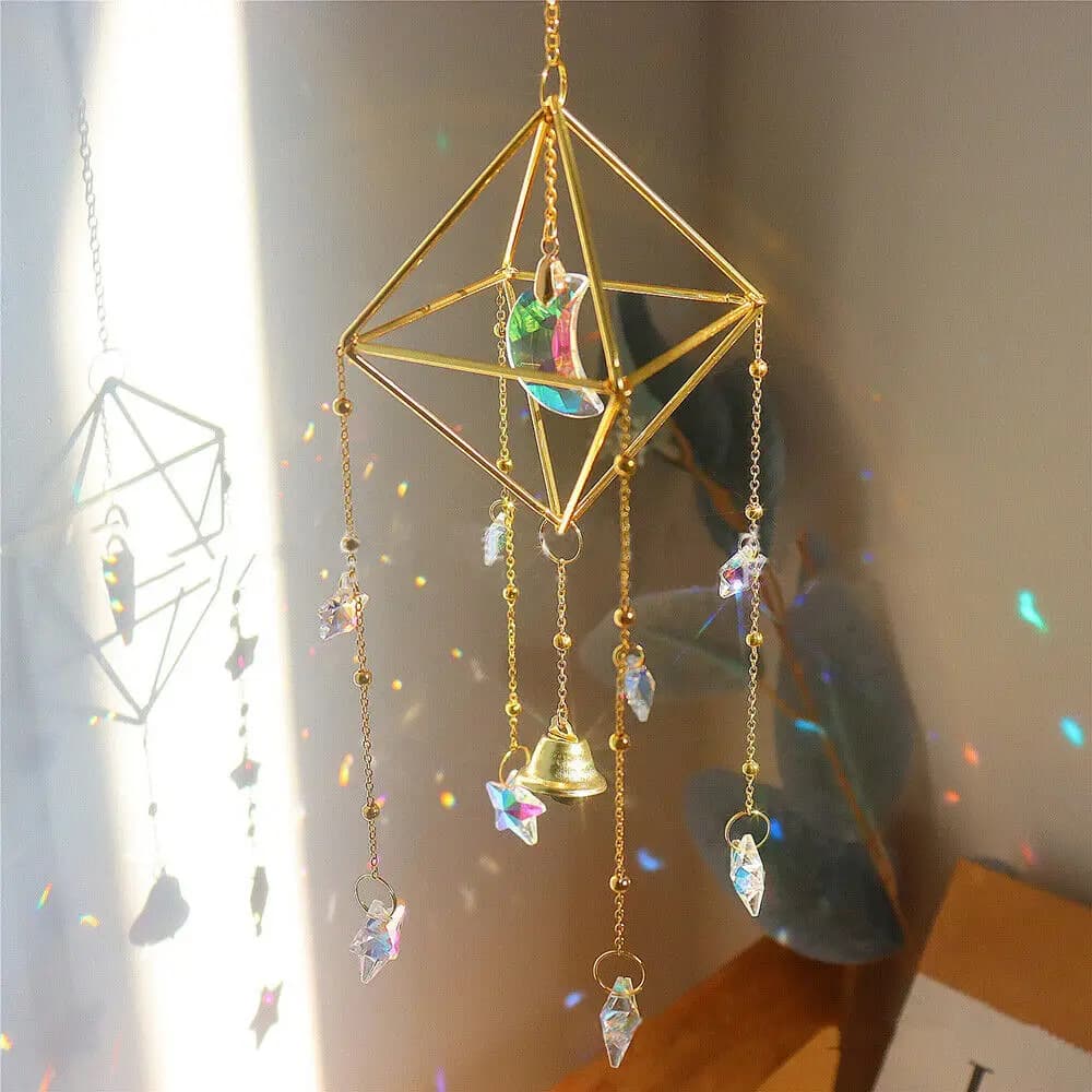 Star Moon Crystal Sun Catcher Bohemian Rainbow Maker Wind Chime Home Outdoor Garden Hanging Ornament Window Decoration New In