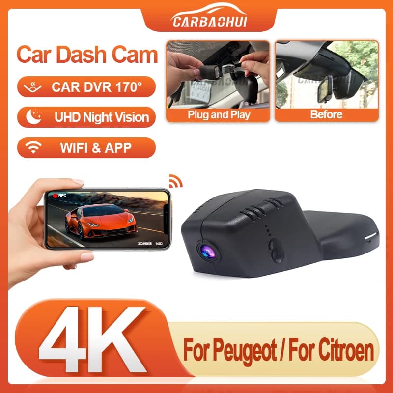 Plug and play HD 4K 2160P DVR per auto per Peugeot 308 da 2021 a 2024 per Citroen C5 X 2022 2023 Dash Cam Camera Night Visio, WIFI