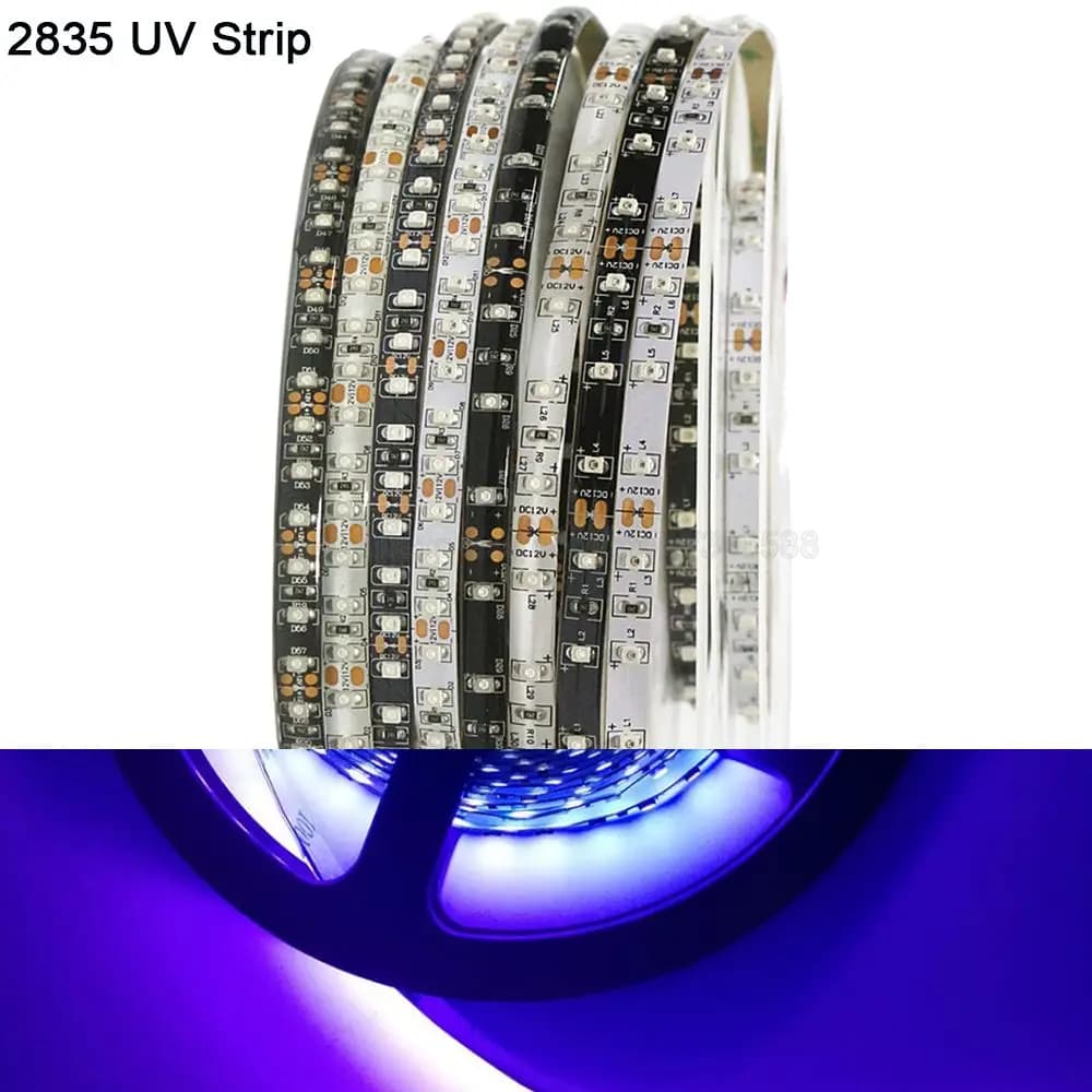 Striscia LED UV ultravioletta 5m 12V DC IP20 IP65 Impermeabile 365nm 395nm 60 /120 led/m 2835 SMD LED Strip Light Bianco Nero PCB