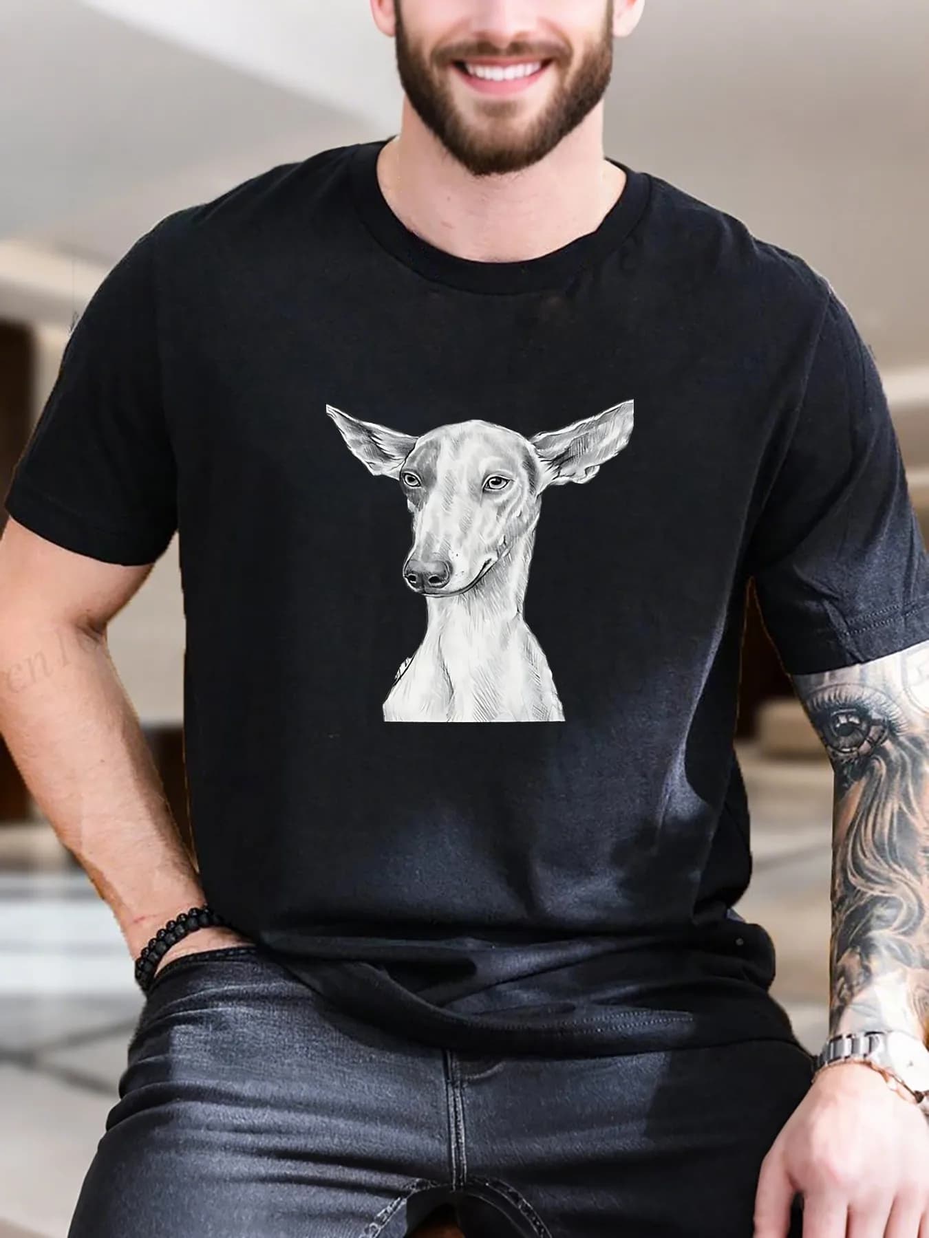 T-shirt in cotone da uomo con stampa di cani a orecchie grandi di nuova moda di arrivo T-shirt in puro cotone traspirante e confortevole casual alla moda per l'estate Str