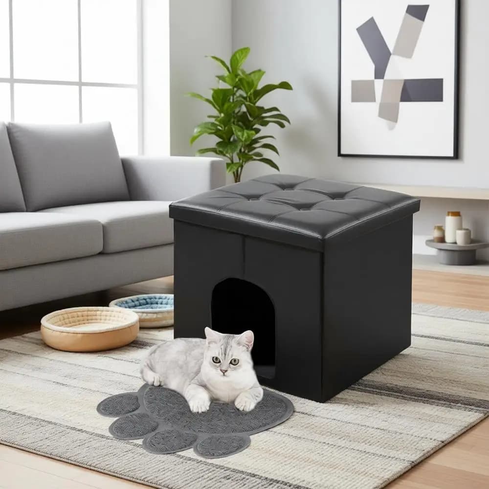 Mobiletto per Lettiera Gatti Nascosto, Armadietto con Panca per Bagno Piccolo, Resistente ai Cani, Impermeabile, Facile da Pulire, Facile da Montare
