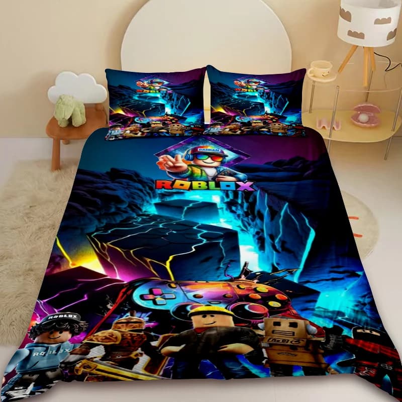 Roblox Cover, Children's Bed Linen Set with Carton Characters, Soft Bed Cover for Bedroom, Sleeping Room, Home Decoration, Gift