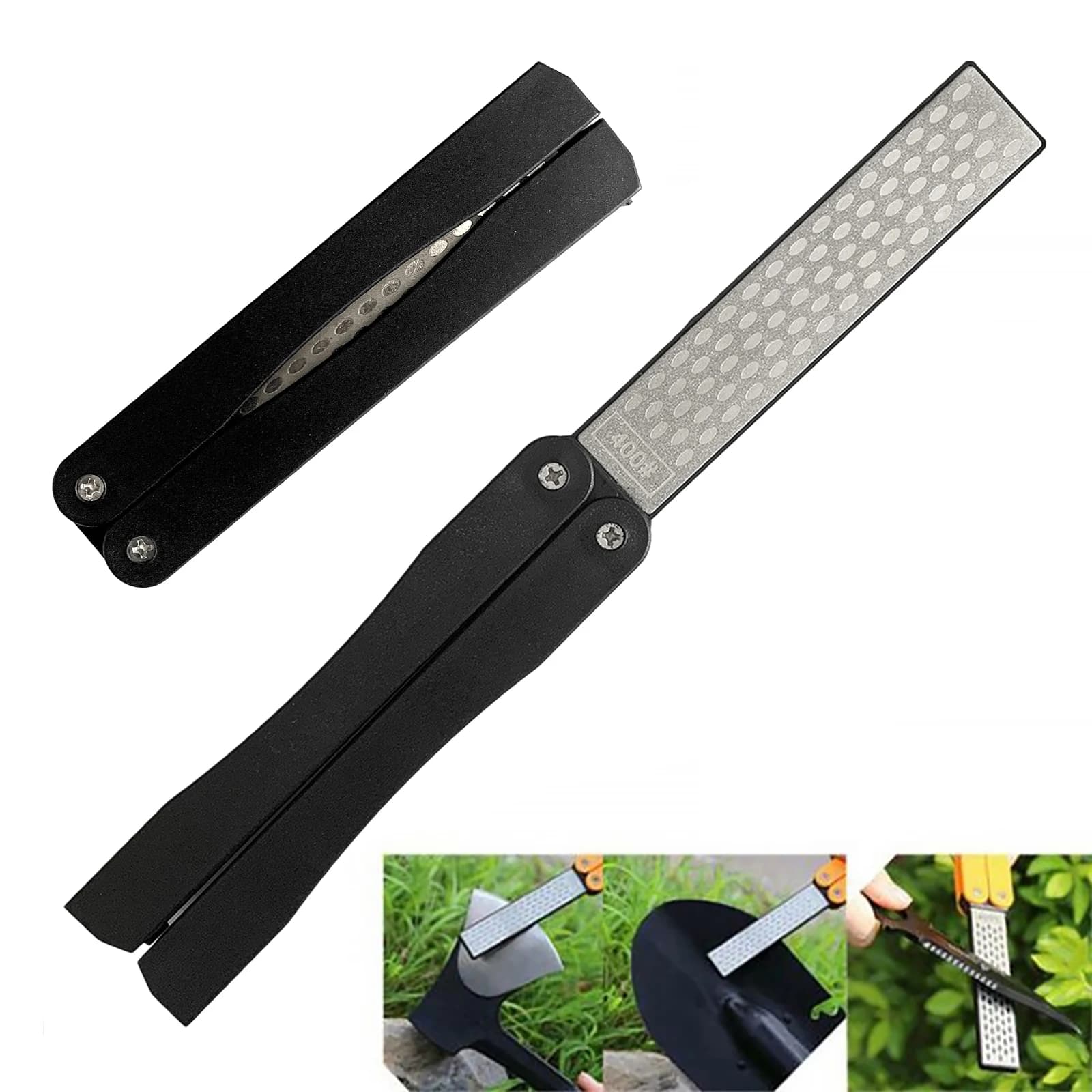 Knife Sharpener Stone with Non-Slip Handle Professional Kitchen Sharpener for Outdoor Camping Home Kitchen Use