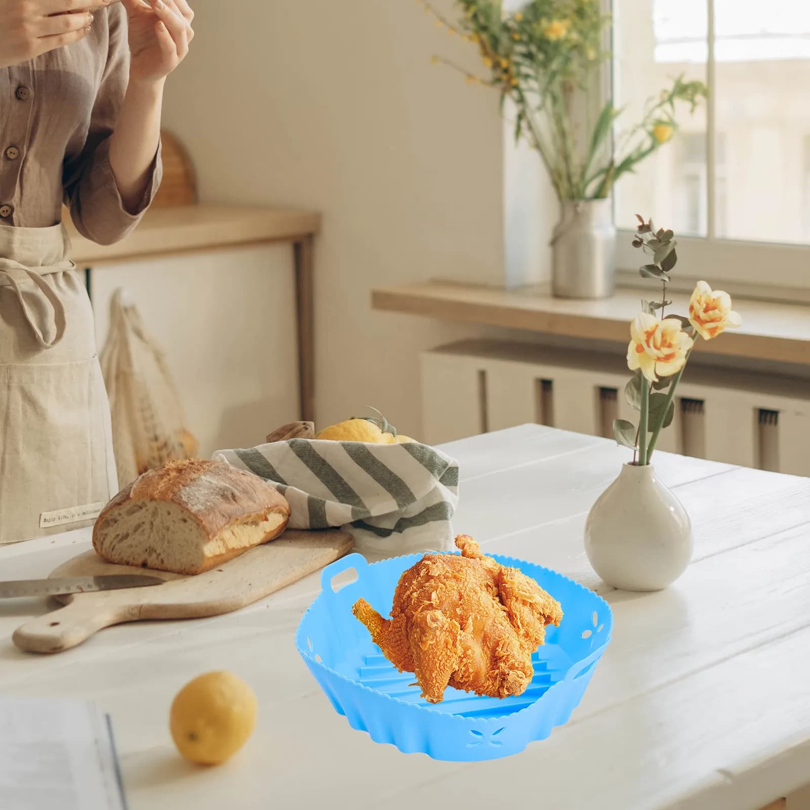 Tappetino in Silicone per Friggitrice ad Aria, Riutilizzabile, Antiaderente, Resistente al Calore, Lavabile in Lavastoviglie, per Cestello Friggitrice ad Aria