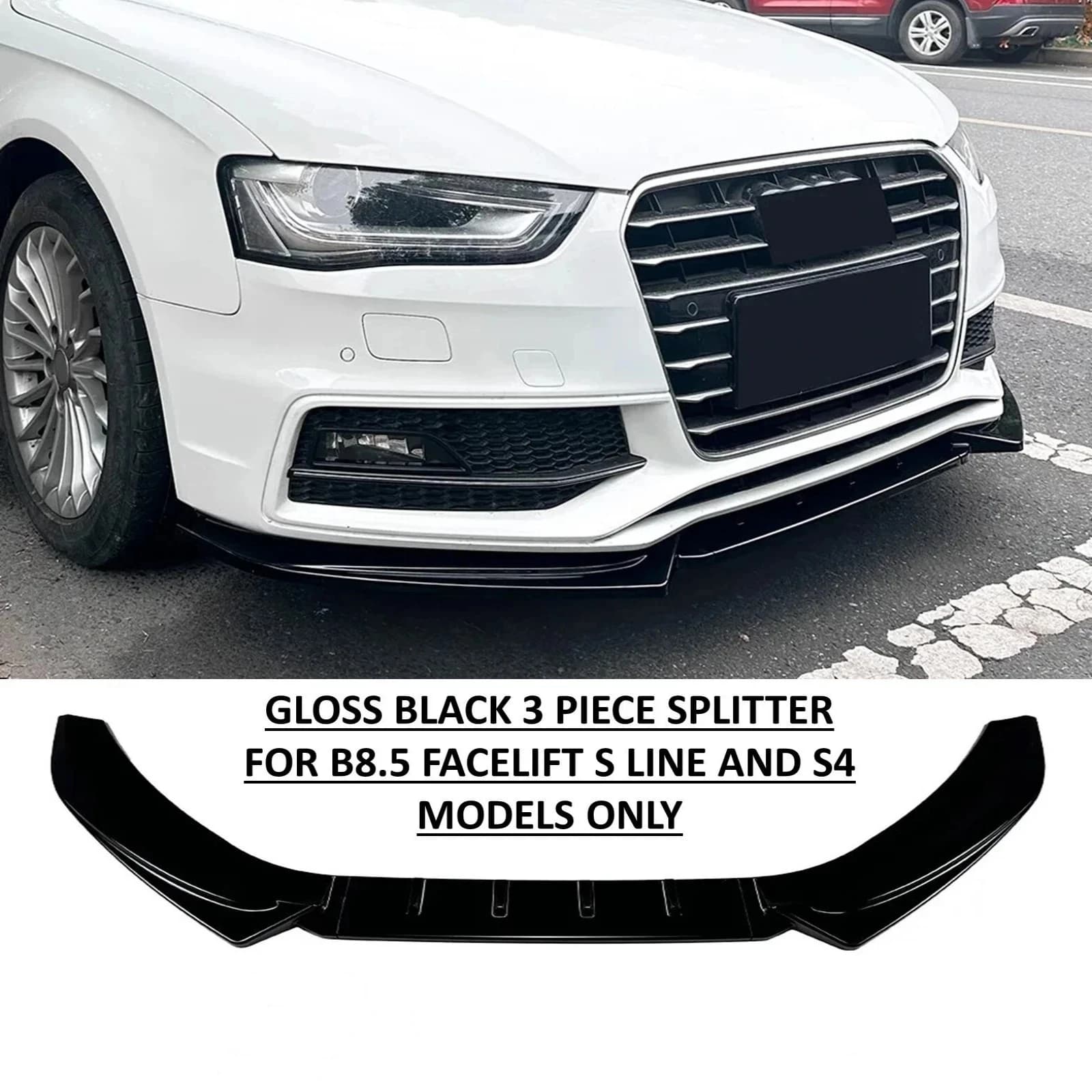 Splitter per Paraurti Anteriore Auto per Audi A4 S-Line S4 B8.5 2012-2015 Nero Lucido 3 Pezzi Spoiler Diffusore Kit Carrozzeria