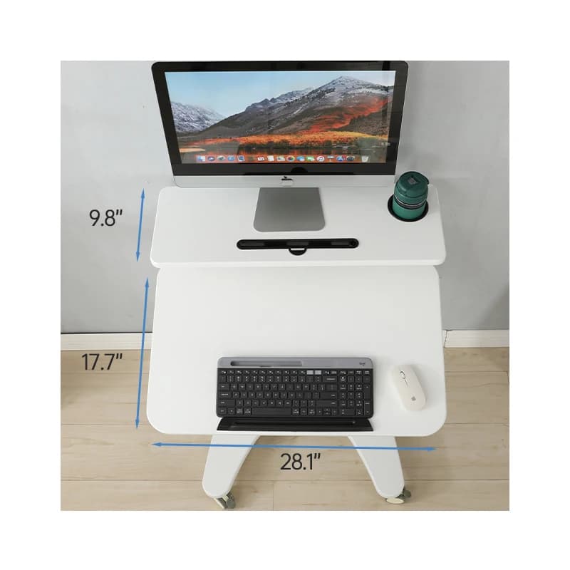 Postazione di Lavoro per Casa e Ufficio, Scrivania per Computer Regolabile, Carrello Mobile per Laptop con Ruote, Tavolo Inclinabile e Regolabile in Altezza, Tavolo da Studio