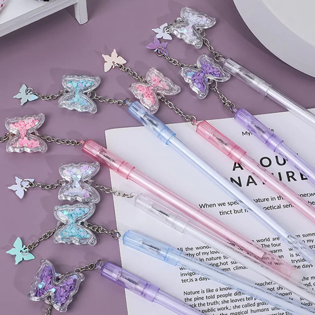 1 set di pratiche penne gel con ciondolo a forma di farfalla, stili casuali, ideali per biglietti di auguri, libri da colorare, penne gel, penne a rullo