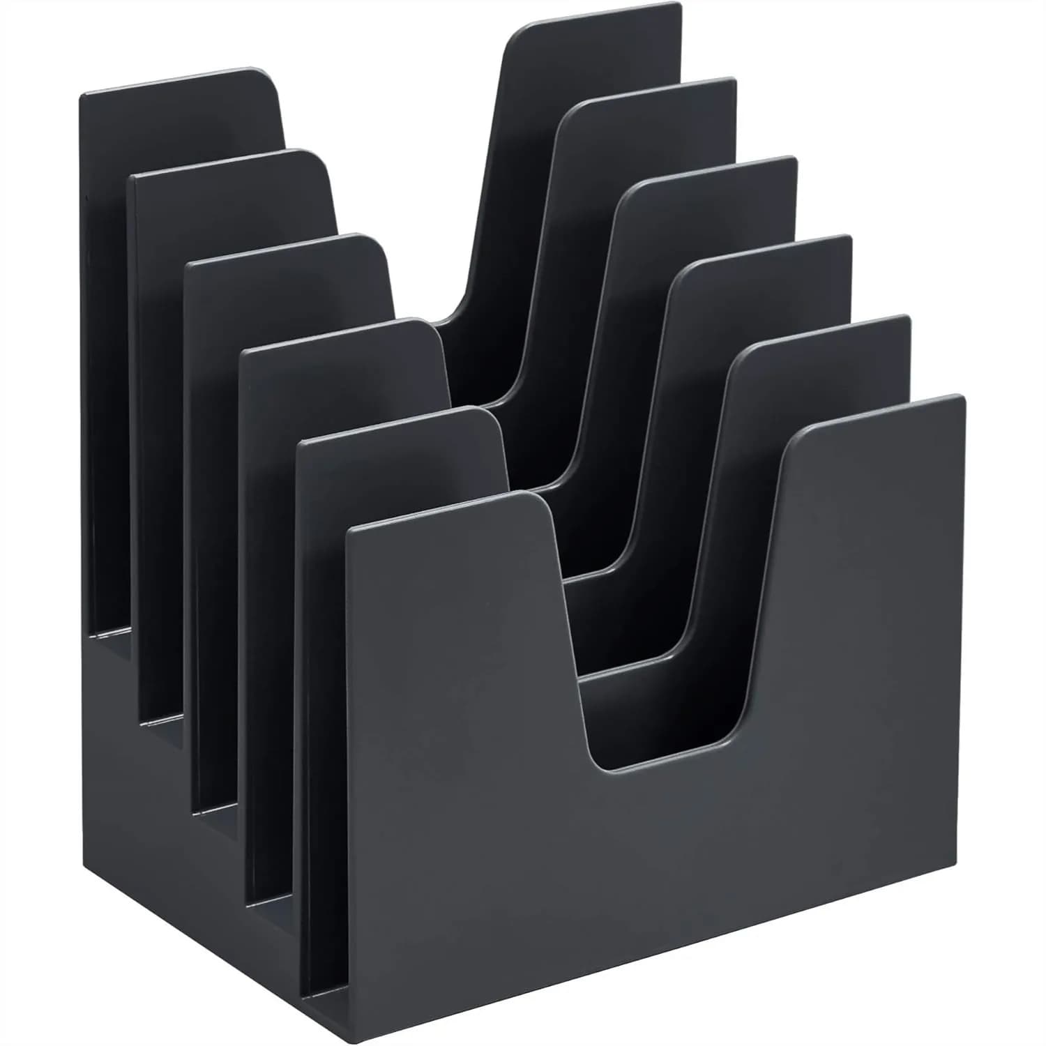 Organizzatore per Scrivania a 5 Scomparti Inclinati, Porta Lettere e Documenti, Organizzazione Ufficio, Archiviazione da Scrivania (Plastica, Nero)