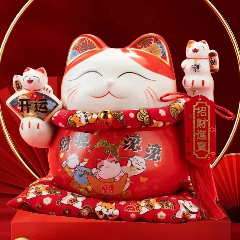 6.5/8.5 Pollici Ceramica Beckoning Cat Maneki Neko Ornamento Altalena Lucky Fortune Cat Feng Shui Decorazione Centrotavola Regalo aziendale