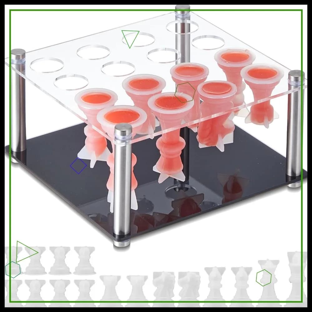 Kit Fai-da-Te per Set di Scacchi in Resina Epossidica con 16 Stampi in Silicone e Supporto in Metallo per Pezzi