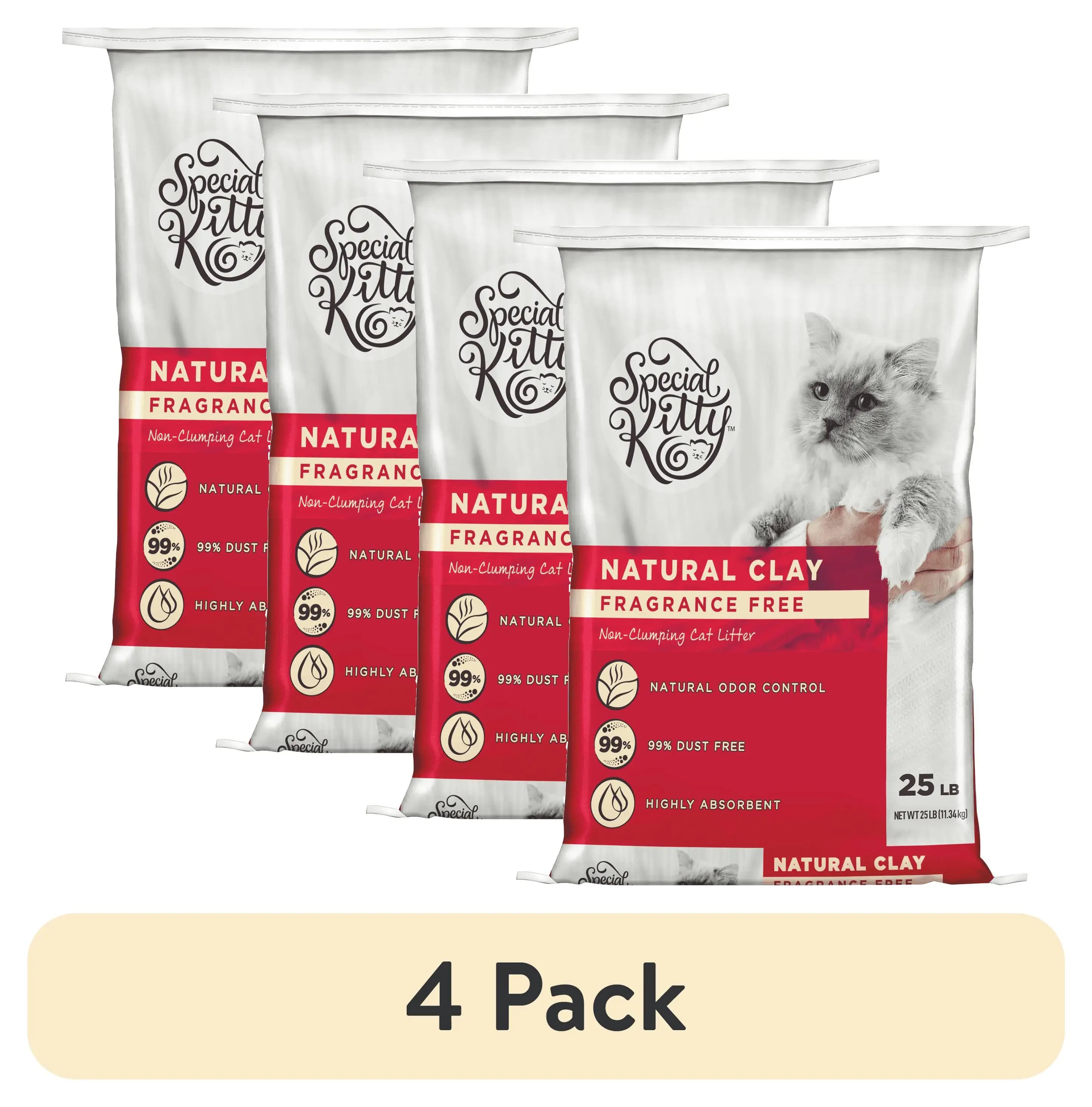 4-pack unscented non-clumping clay cat litter 25 lb per bag