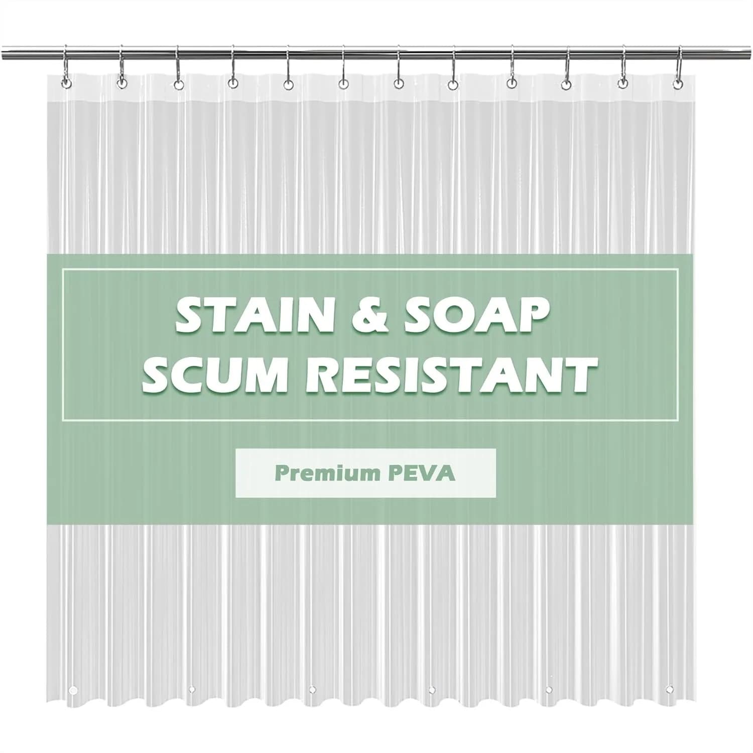 Crystal Clear Shower Curtain Liner 72x72, PEVA Waterproof with 3 Weighted Magnets and Rustproof Grommets