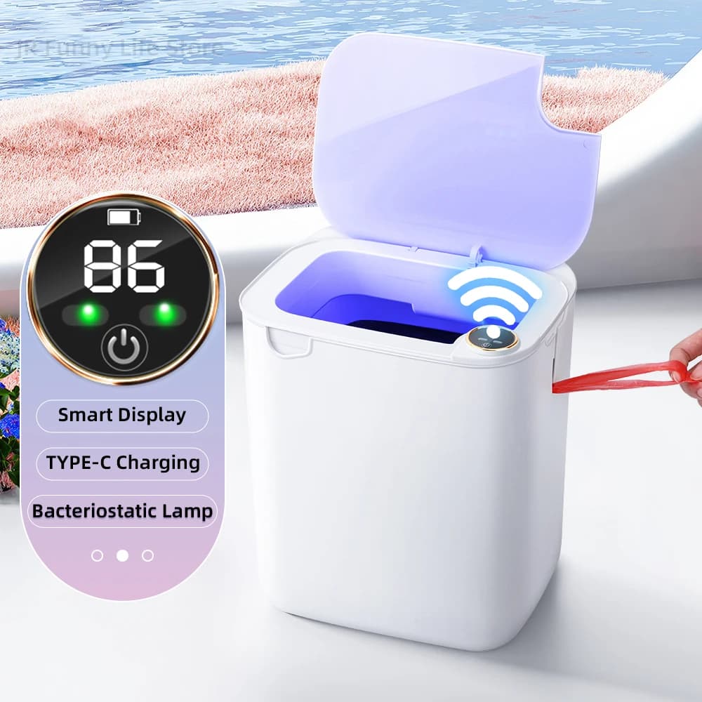 Cestino della spazzatura con sensore intelligente 18/20L per bagno con display Tipo-C Ricarica automatica Cestino della spazzatura per WC Casa intelligente
