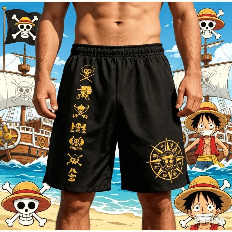 Pantaloncini da uomo ONE PIECE Straw Hat Grand Fleet 2026, ad asciugatura rapida, comodi e leggeri, per palestra e spiaggia, stile Y2K