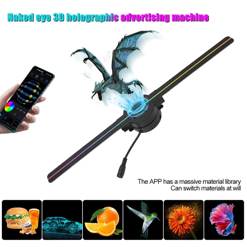 Ventilatore 3D Luce di proiezione olografica Wifi 42CM Schermo di visualizzazione Segnale pubblicitario Luce LED Proiettore 3D di luce olografica a occhio nudo