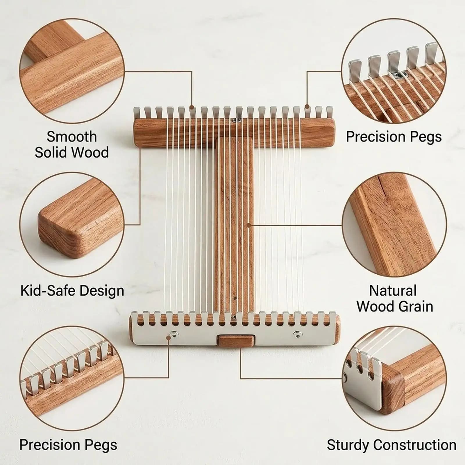 Tapestry Weaving Loom Kit with Stainless Steel Peg Rails DIY Wood Craft Knitting Machine for Kids Textile Projects