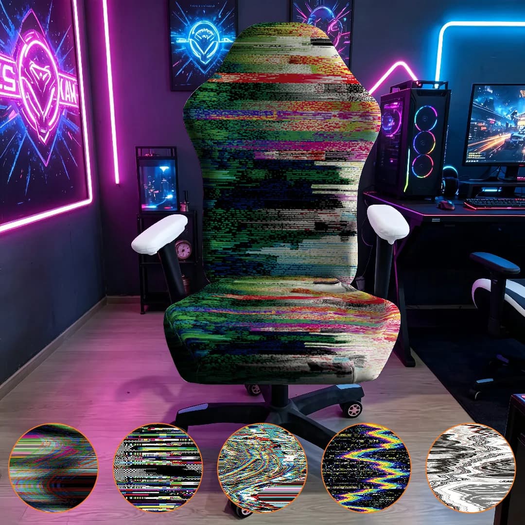 Color Glitch Pixel Strip Print Gaming Chair Cover Stretch Elastic Slipcover Universal Computer Office Chair Protector