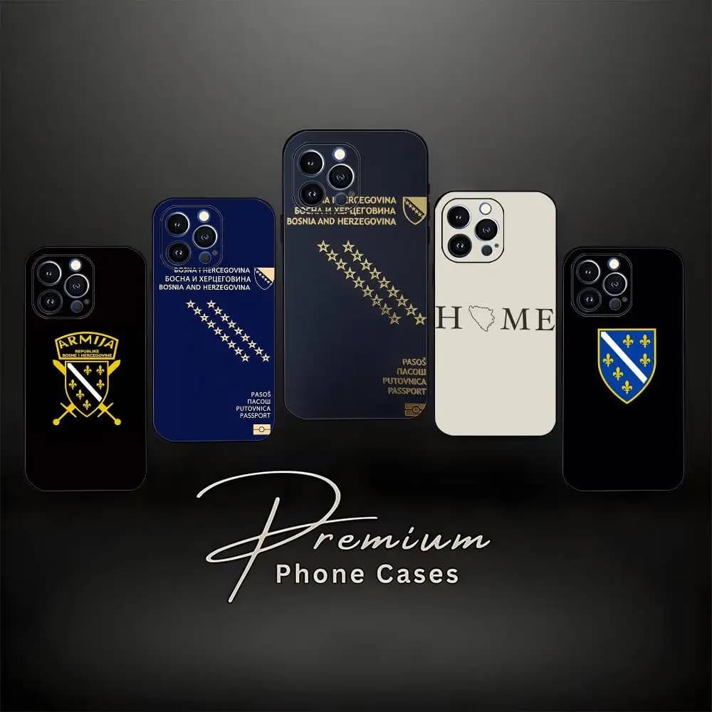 Custodia per passaporto Bosnia Erzegovina per iPhone 17,16,15,14,13,12,11, Pro Max, XS, X, XR, SE, Mini, 8,7, Cover nera in morbido silicone