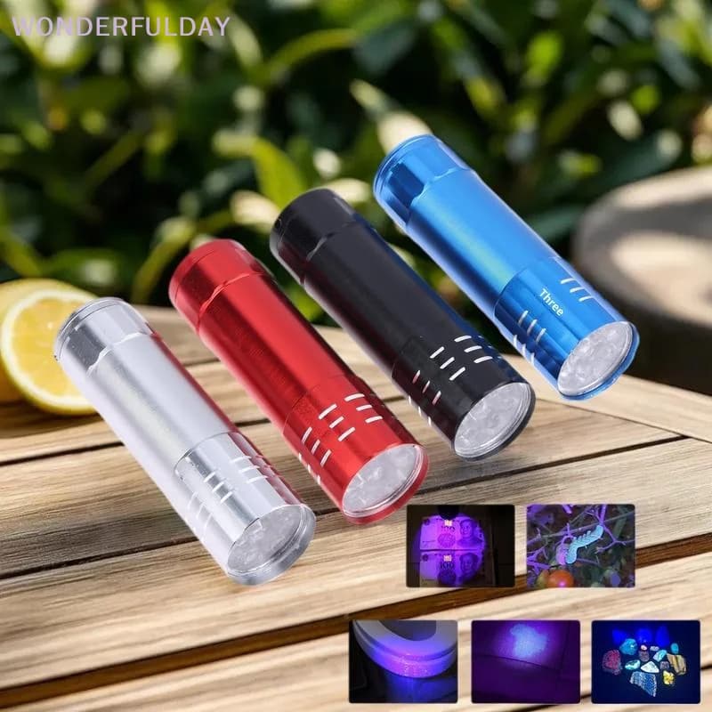 New 1Pcs 50LM 395nm Detection Lamp Mini UV Flashlight 9 LED UV Black Light Outdoor Portable Lighting Tool For Hiking