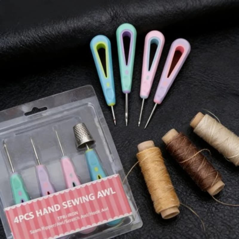 Kit da Cucito in Pelle 4 Pezzi: Strumento Ripper per Cuciture, Punzone per Lavorazione Pelle, per Infilatura, Artigianato, Ricamo, Quilting, Lavorazione a Maglia