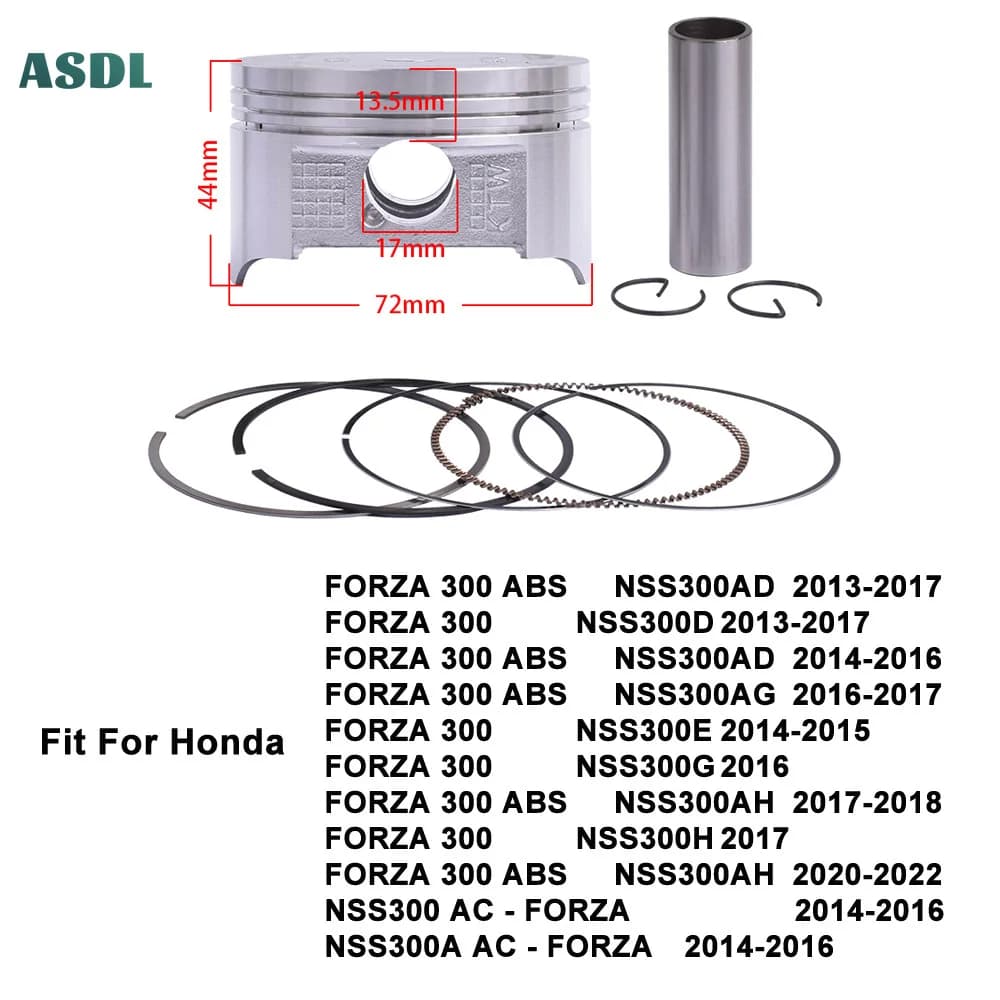 72mm STD Motorcycle Piston And Piston Ring Kit For Honda FORZA300 FORZA 300 NSS300 AD AG AH NSS 300 AC-FORZA 13101-K04-930