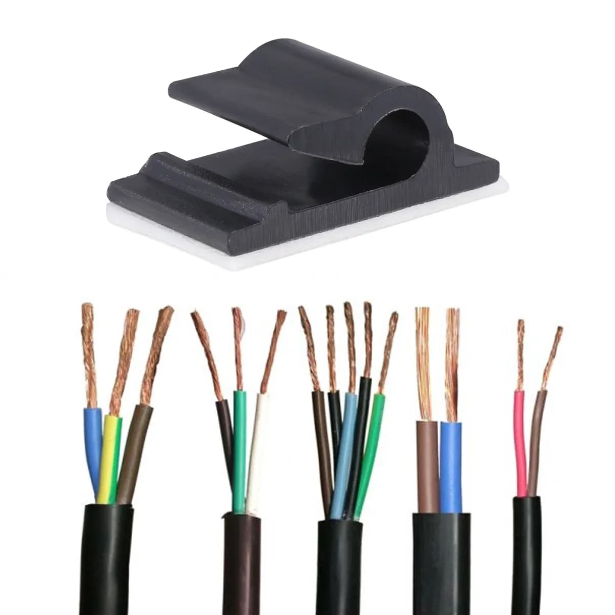 100Pcs Premium Plastic Cable Clips Self Adhesive Cord Management Ties for Home Office Desk Wall Mount Wire Organization Black
