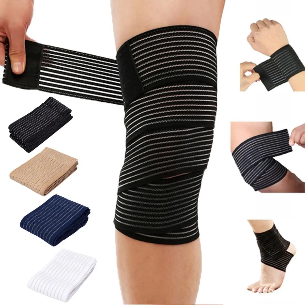 Fascia Elastica Extra Lunga per Ginocchio, Supporto Compressivo Regolabile, Fascia Compressiva per Ginocchio per Basket e Calcio