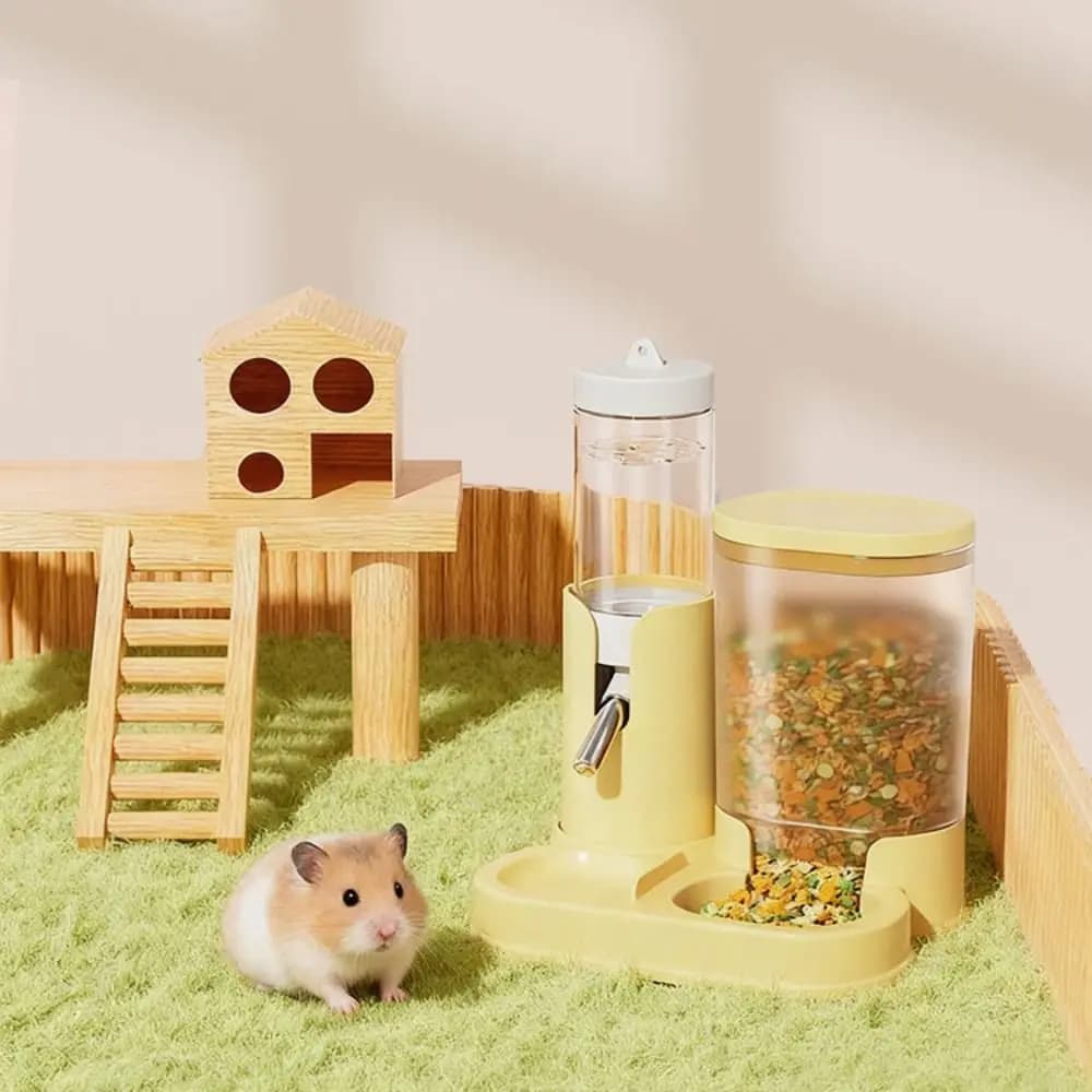 Distributore d'acqua per criceti 2 IN 1 Ciotola per alimentazione alimentare a prova di perdite facile da pulire Durevole Prevenire il rimuovere Alimentatore automatico per bere animali domestici