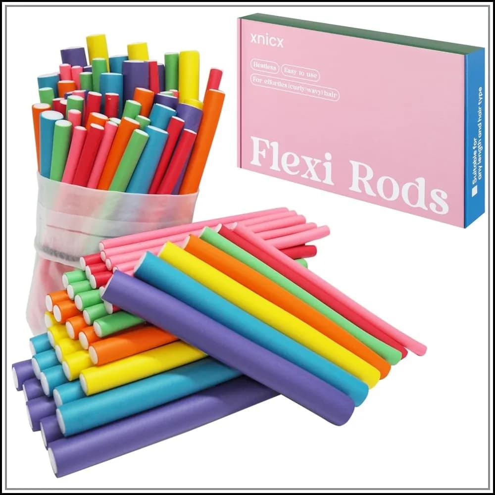 Set of 47 flexible 7 inch curlers without heat in foam for long, medium and short hair, also usable during sleep