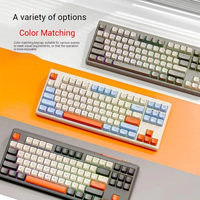 Tastiera M87 wireless dual-mode con colorway sfumato, tastiera Bluetooth FREEWOLF 87 tasti con RGB arcobaleno, tappi a sfera PBT