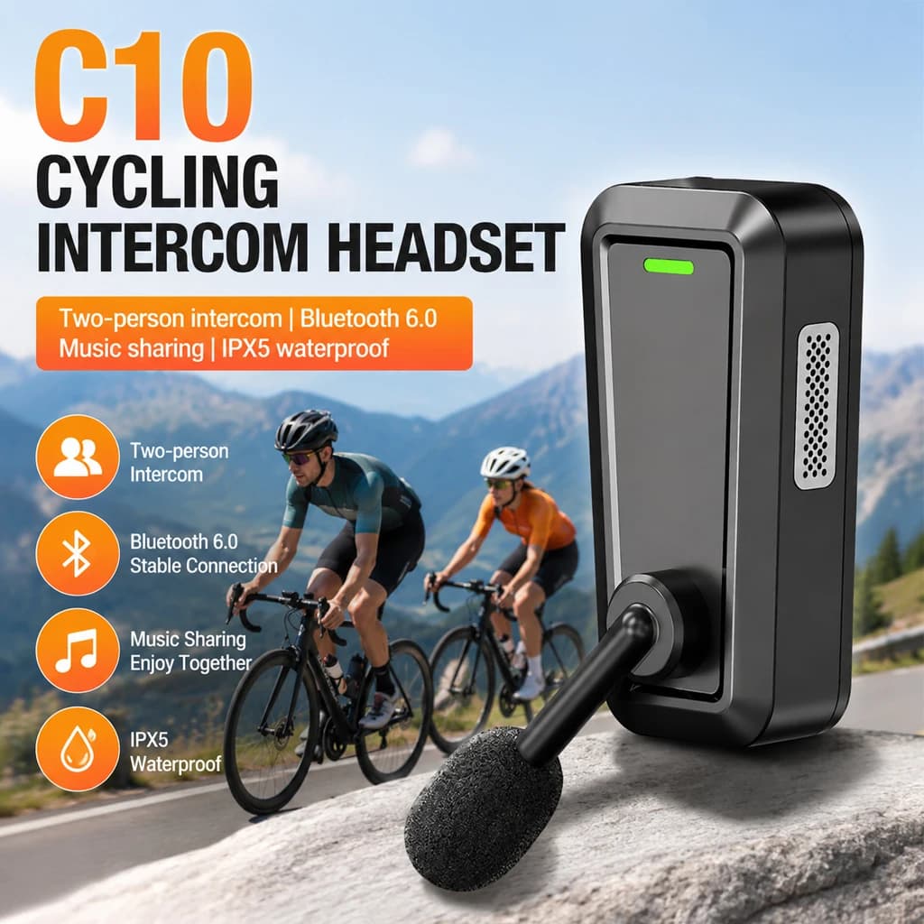 1/2PCS C10 Wireless Bluetooth Helmet Intercom Headset Waterproof Noise Reduction Music Sharing Interphone for Outdoor Cycling