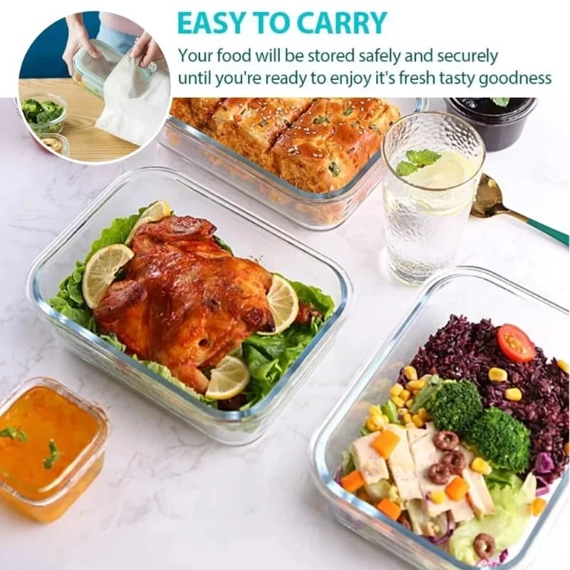 Contenitori in Vetro per Alimenti, Scatole Bento Ermetiche per Preparazione Pasti, Adatte a Microonde, Forno, Congelatore e Lavastoviglie